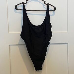 L Xhilaration Black One-Piece Swimsuit with Scoop Neck